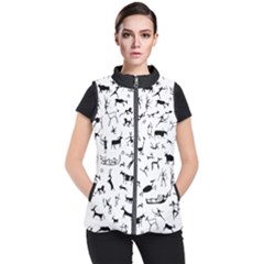 Petroglyph Runic Cavemen Nordic Black Paleo Drawings Pattern Women s Puffer Vest