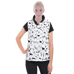 Petroglyph Runic Cavemen Nordic Black Paleo Drawings Pattern Women s Button Up Vest