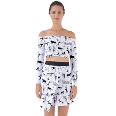 Petroglyph Runic Cavemen Nordic Black Paleo Drawings Pattern Off Shoulder Top with Skirt Set