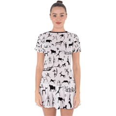 Petroglyph Runic Cavemen Nordic Black Paleo Drawings Pattern Drop Hem Mini Chiffon Dress