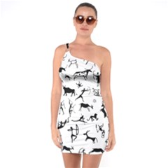 Petroglyph Runic Cavemen Nordic Black Paleo Drawings Pattern One Soulder Bodycon Dress