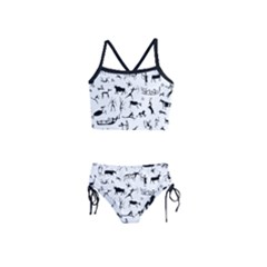 Petroglyph Runic Cavemen Nordic Black Paleo Drawings Pattern Girls  Tankini Swimsuit