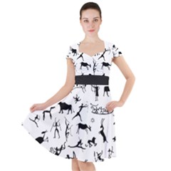 Petroglyph Runic Cavemen Nordic Black Paleo Drawings Pattern Cap Sleeve Midi Dress