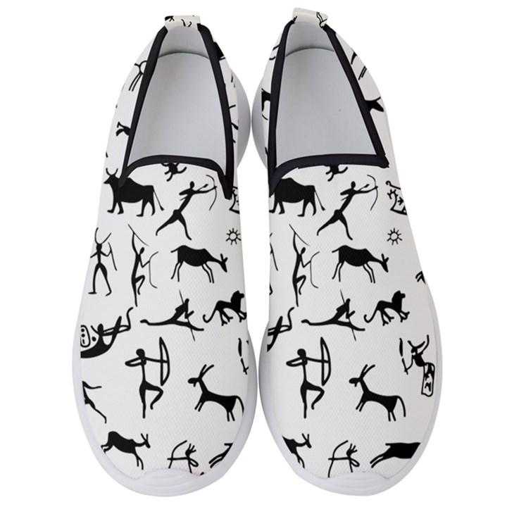 Petroglyph Runic Cavemen Nordic Black Paleo Drawings Pattern Men s Slip On Sneakers