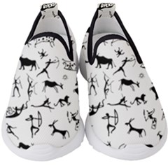 Petroglyph Runic Cavemen Nordic Black Paleo Drawings Pattern Kids  Slip On Sneakers