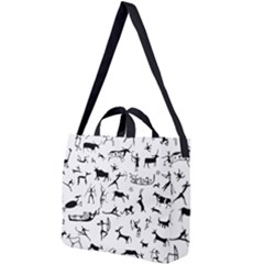 Petroglyph Runic Cavemen Nordic Black Paleo Drawings Pattern Square Shoulder Tote Bag