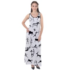 Petroglyph Runic Cavemen Nordic Black Paleo Drawings Pattern Sleeveless Velour Maxi Dress