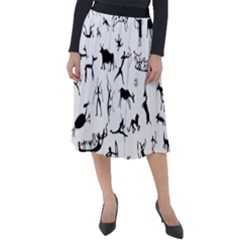 Petroglyph Runic Cavemen Nordic Black Paleo Drawings Pattern Classic Velour Midi Skirt 