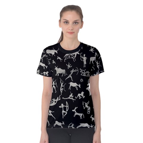 Petroglyph Nordic Beige And Black Background Petroglyph Nordic Beige And Black Background Women s Cotton Tee by snek