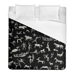 Petroglyph Nordic Beige And Black Background Petroglyph Nordic Beige And Black Background Duvet Cover (full/ Double Size) by snek