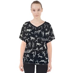 Petroglyph Nordic Beige And Black Background Petroglyph Nordic Beige And Black Background V-neck Dolman Drape Top by snek