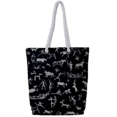 Petroglyph Nordic Beige And Black Background Petroglyph Nordic Beige And Black Background Full Print Rope Handle Tote (small) by snek