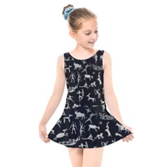 Petroglyph Nordic Beige And Black Background Petroglyph Nordic Beige And Black Background Kids  Skater Dress Swimsuit by snek