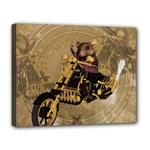 Funny Cute Mouse On A Motorcycle Canvas 14  X 11  (stretched) by FantasyWorld7