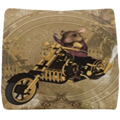 Funny Cute Mouse On A Motorcycle Seat Cushion by FantasyWorld7