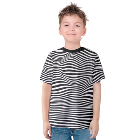 Retro Psychedelic Waves Pattern 80s Black And White Kids  Cotton Tee by genx