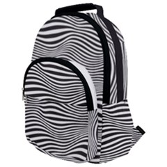 Retro Psychedelic Waves Pattern 80s Black And White Rounded Multi Pocket Backpack by genx