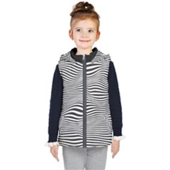 Retro Psychedelic Waves Pattern 80s Black And White Kids  Hooded Puffer Vest by genx