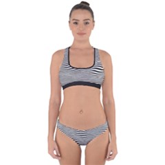 Retro Psychedelic Waves Pattern 80s Black And White Cross Back Hipster Bikini Set by genx