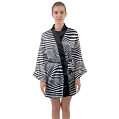 Retro Psychedelic Waves Pattern 80s Black And White Long Sleeve Kimono Robe by genx