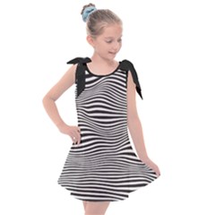 Retro Psychedelic Waves Pattern 80s Black And White Kids  Tie Up Tunic Dress by genx