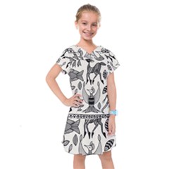 African Senufo Korhogo Tribal Ethnic Art Elements Vector Kids  Drop Waist Dress by BluedarkArt