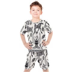 African Senufo Korhogo Tribal Ethnic Art Elements Vector Kids  Tee And Shorts Set by BluedarkArt