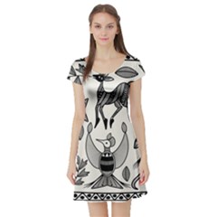 African Senufo Korhogo Tribal Ethnic Art  Short Sleeve Skater Dress