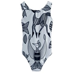 African Senufo Korhogo Tribal Ethnic Art  Kids  Cut-out Back One Piece Swimsuit by BluedarkArt