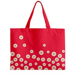 Flowers White Daisies Pattern Red Background Flowers White Daisies Pattern Red Bottom Zipper Mini Tote Bag by genx