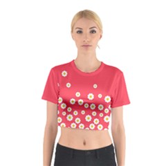 Flowers White Daisies Pattern Red Background Flowers White Daisies Pattern Red Bottom Cotton Crop Top by genx
