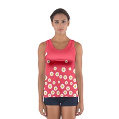 Flowers White Daisies Pattern Red Background Flowers White Daisies Pattern Red Bottom Sport Tank Top  by genx