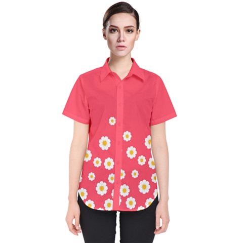 Flowers White Daisies Pattern Red Background Flowers White Daisies Pattern Red Bottom Women s Short Sleeve Shirt by genx
