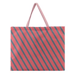 Living Coral Diagonal Stripes Zipper Large Tote Bag by LoolyElzayat
