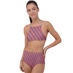 Living Coral Diagonal Stripes High Waist Tankini Set by LoolyElzayat