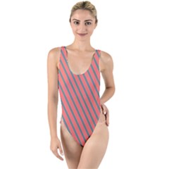 Living Coral Diagonal Stripes High Leg Strappy Swimsuit by LoolyElzayat