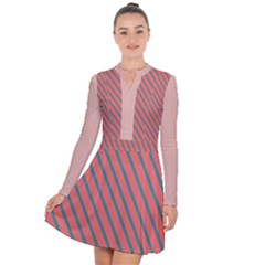 Living Coral Diagonal Stripes Long Sleeve Panel Dress by LoolyElzayat