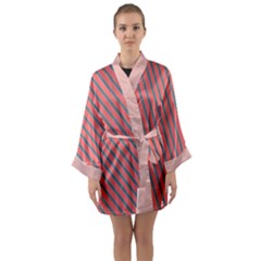 Living Coral Diagonal Stripes Long Sleeve Kimono Robe by LoolyElzayat