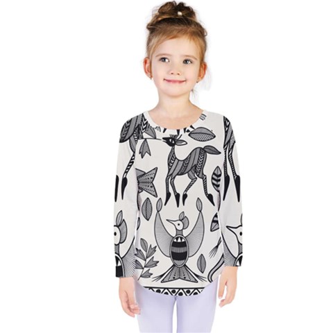 African Senufo Korhogo Tribal Ethnic Art  Kids  Long Sleeve Tee by BluedarkArt