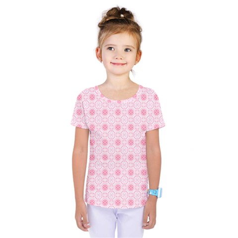 Traditional Patterns Pink Octagon Kids  One Piece Tee by Pakrebo