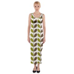 Leaf Plant Pattern Seamless Fitted Maxi Dress