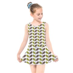 Leaf Plant Pattern Seamless Kids  Skater Dress Swimsuit