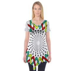 Round Star Colors Illusion Mandala Short Sleeve Tunic 