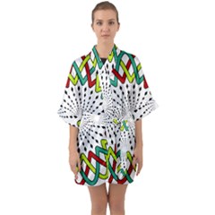 Round Star Colors Illusion Mandala Quarter Sleeve Kimono Robe