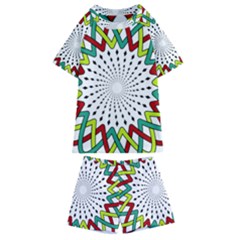 Round Star Colors Illusion Mandala Kids  Swim Tee And Shorts Set by Mariart