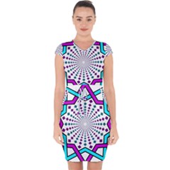 Star Illusion Form Shape Mandala Capsleeve Drawstring Dress 