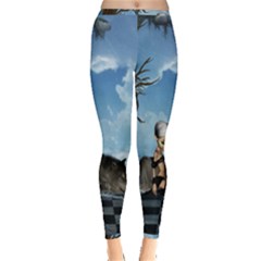 Cute Little Fairy With Wolf On The Beach Inside Out Leggings