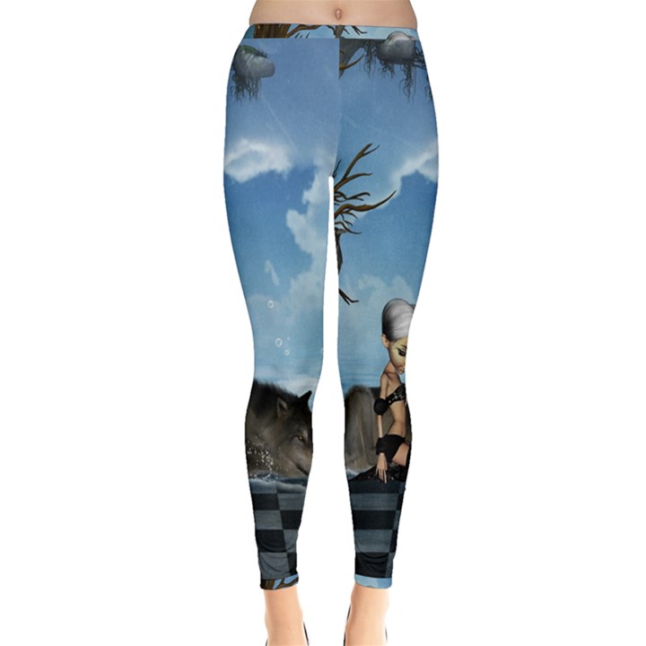 Cute Little Fairy With Wolf On The Beach Inside Out Leggings