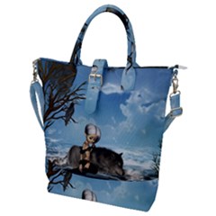Cute Little Fairy With Wolf On The Beach Buckle Top Tote Bag by FantasyWorld7