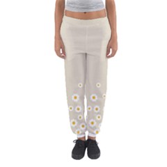 White Daisies Flower Pattern On Vintage Pastel Beige Background Retro Style Women s Jogger Sweatpants by genx